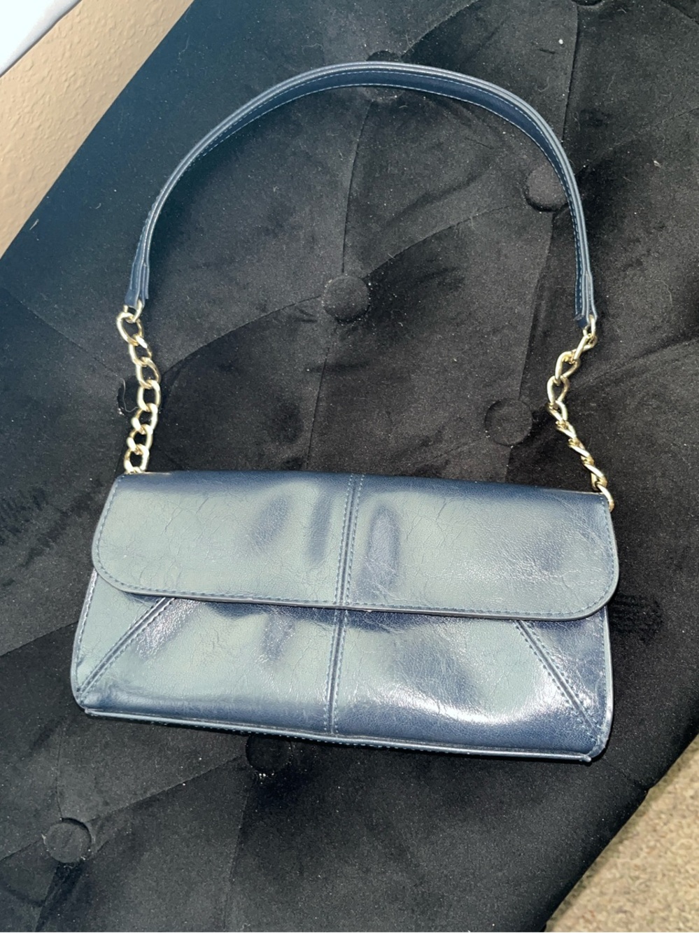 Vintage y2k Liz Claiborne Navy Shoulder Bag with Gold Chain Accent